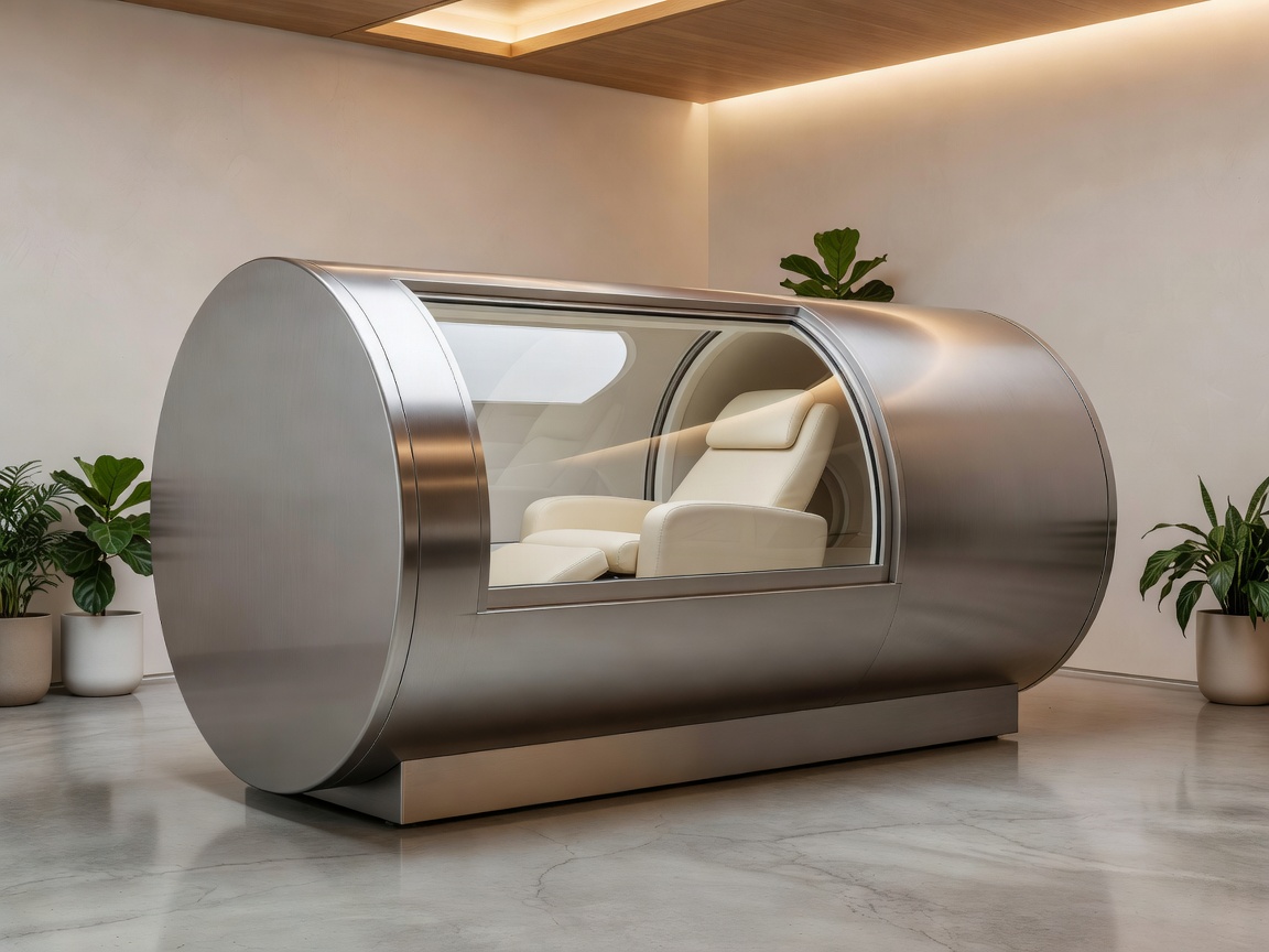 High pressure hyperbaric chamber recovery capsule in wellness facility