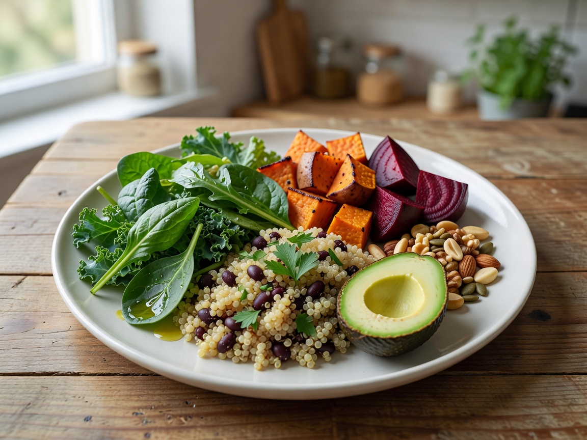 Nutritious whole food plate signifying time-restricted eating strategy