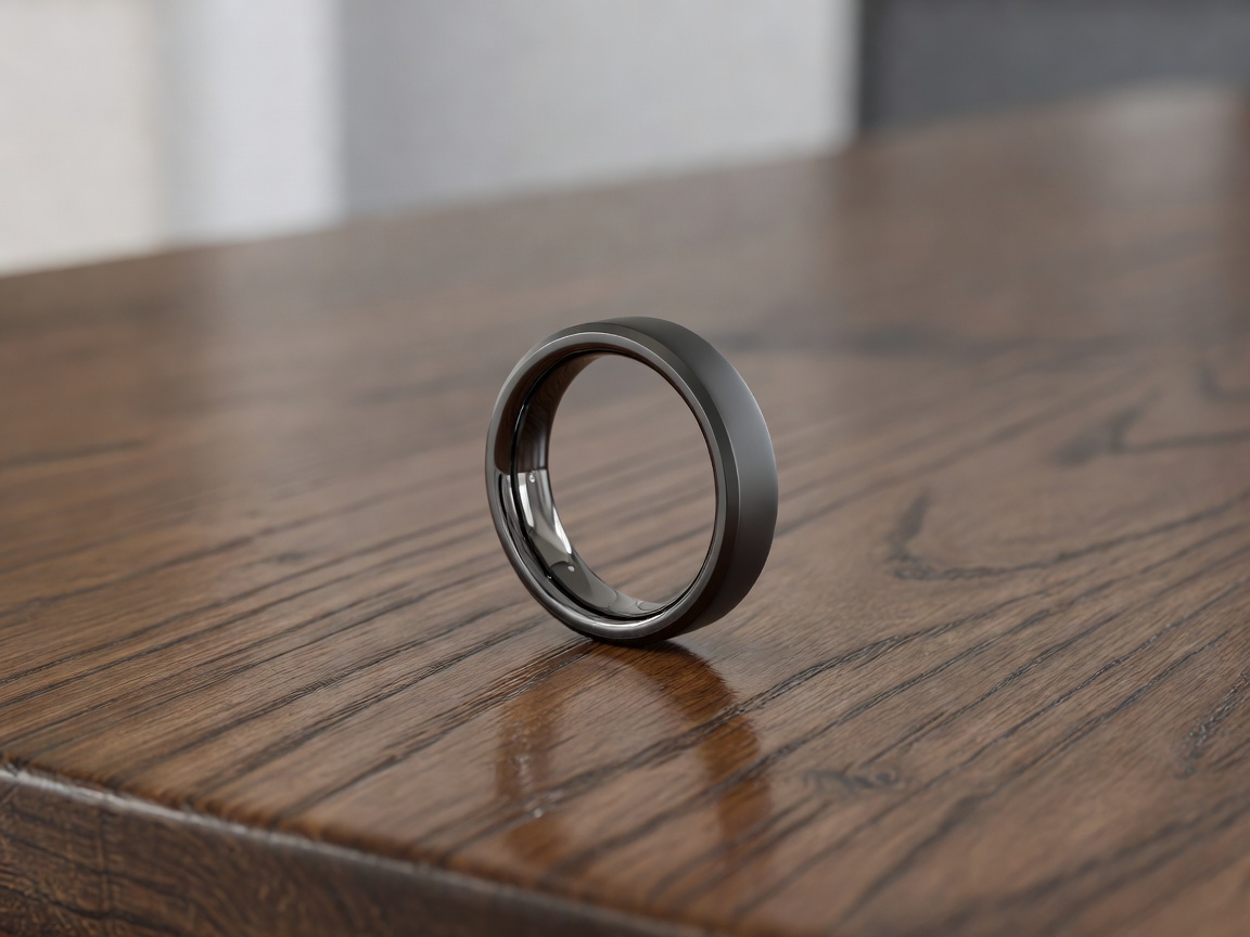 Oura Ring Horizon Gen 4 wearable pulse biometric monitor on wooden table