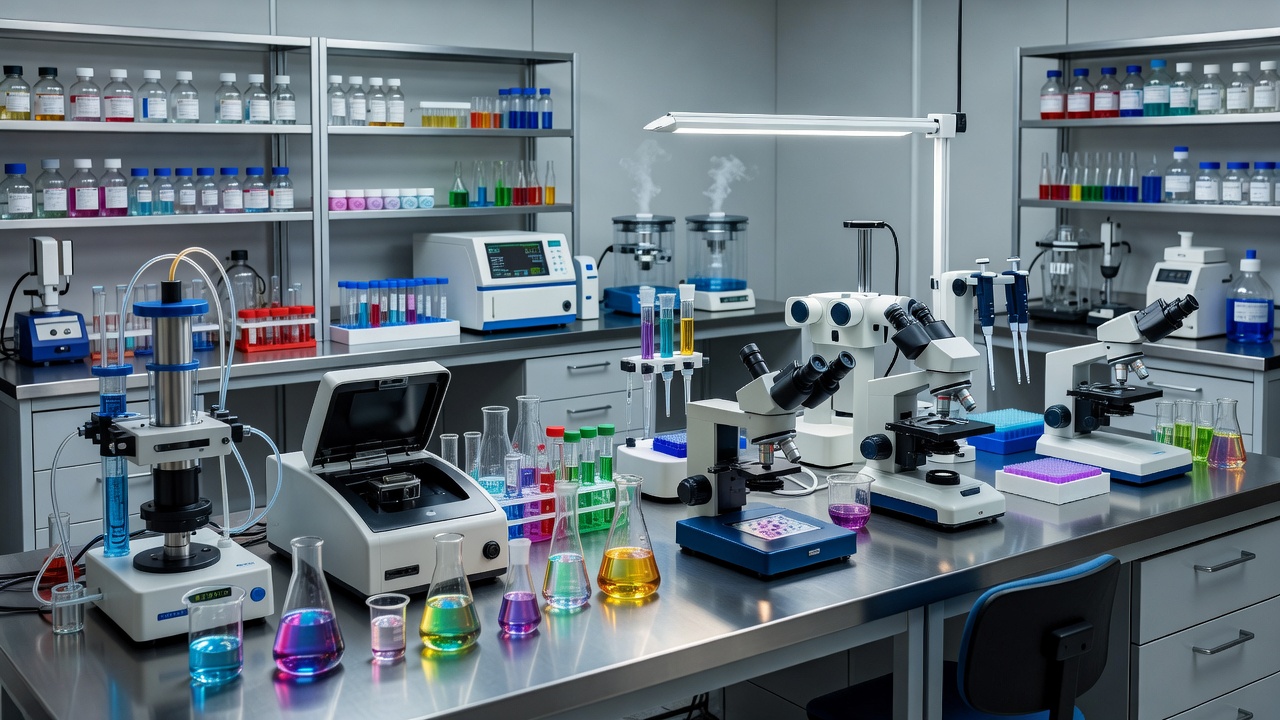 Scientific research laboratory setup for analyzing biochemical compounds and NAD enzymatic pathways
